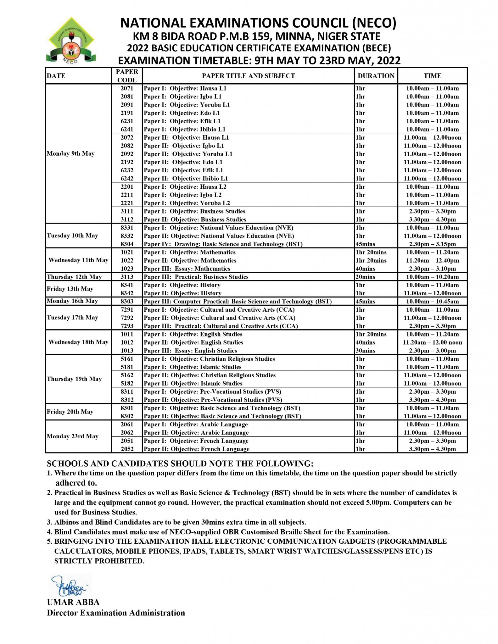 Junior Waec Time Table 2024/2025 & BECE Timetable 2024/2025 (DOWNLOAD PDF)