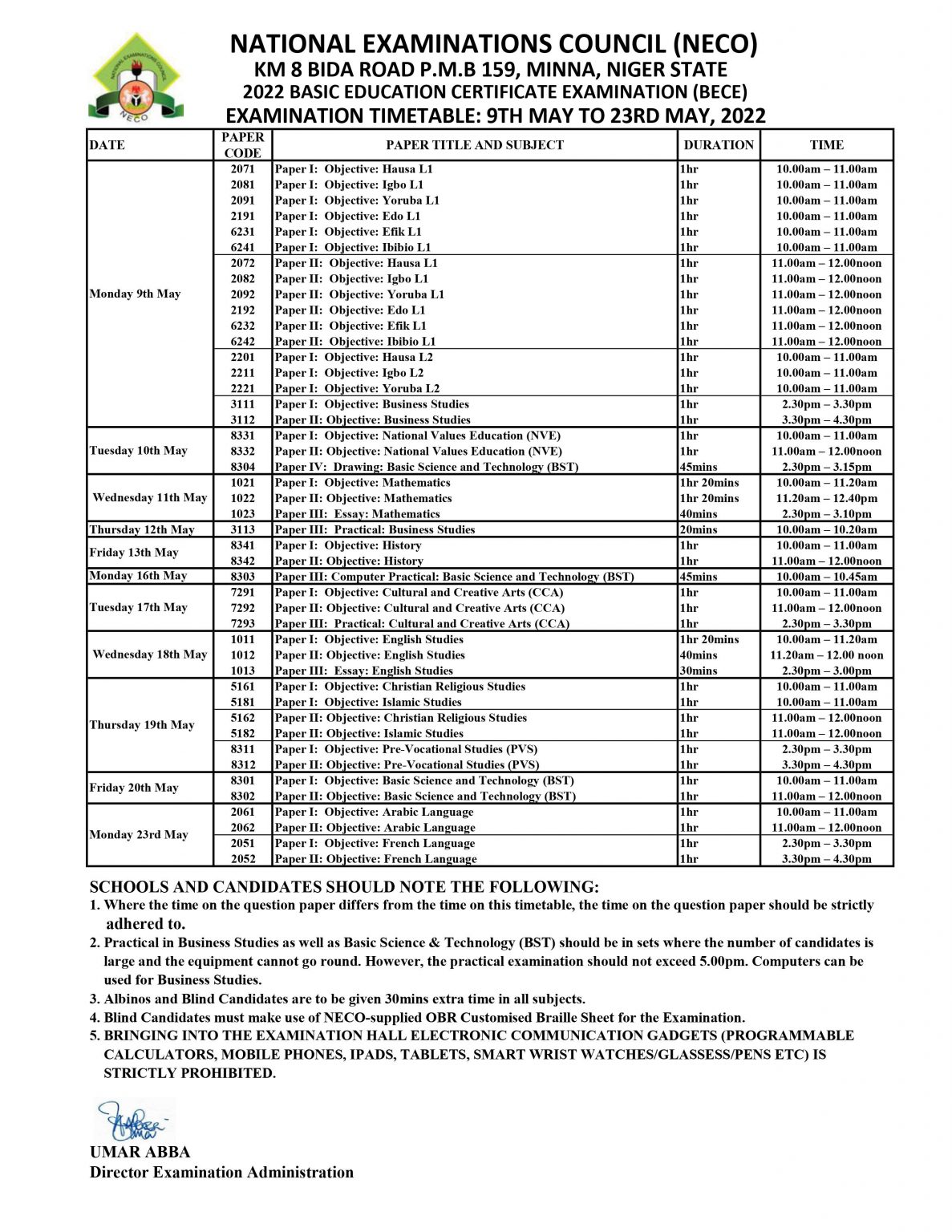 Junior Waec Time Table 2024/2025 & BECE Timetable 2024/2025 (DOWNLOAD PDF)