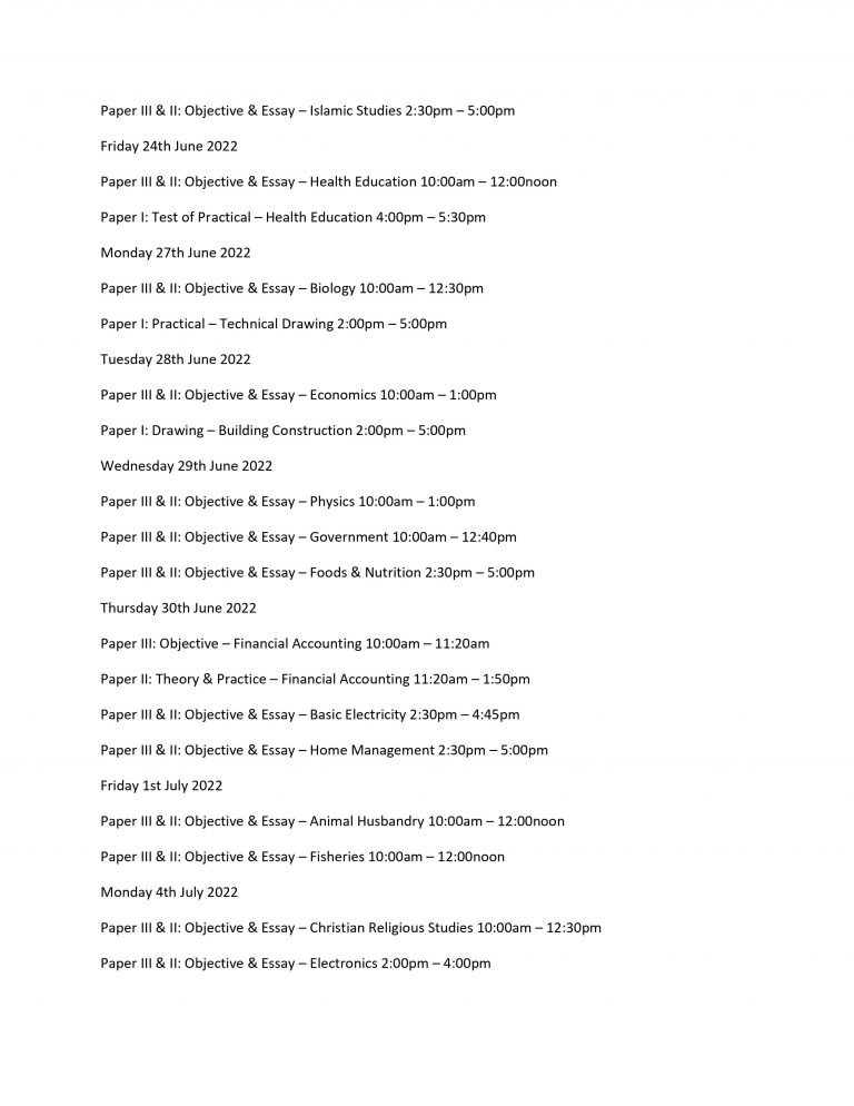 NECO Timetable 2024/2025 — June/July SSCE (DOWNLOAD PDF)