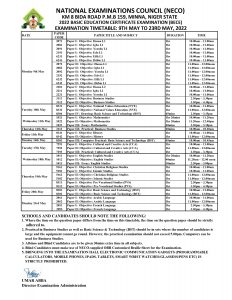Timetable for Junior WAEC 2022 in Nigeria